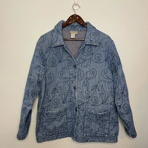 Coldwater Creek Oversized Denim Embroidered Jean Jacket Women’s Large